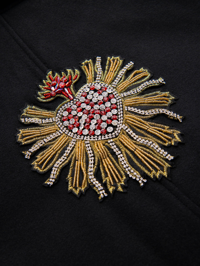 Men's double-breasted wool coat with decorative appliqués - black V1 OM-COWC-0147