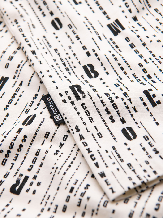 Tricou din bumbac imprimat cu decolteu rotund - crem V1 OM-TSFP-0225