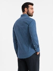 Cămașă bărbătească SLIM FIT cu model fin - albastru marin V1 OM-SHCS-0140