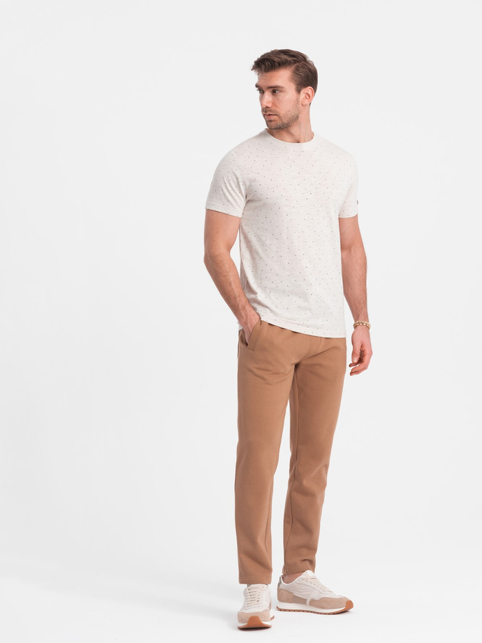 Men's full-print t-shirt with colorful letters - light beige V1 OM-TSFP-0185