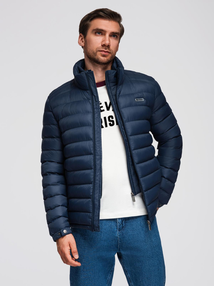 Men's quilted jacket with two fasteners - navy blue V1 OM-JALP-0231