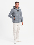 Men's quilted jacket with hood - gray V2 C549
