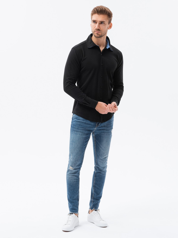 Men's long sleeve knit shirt - black V4 K540