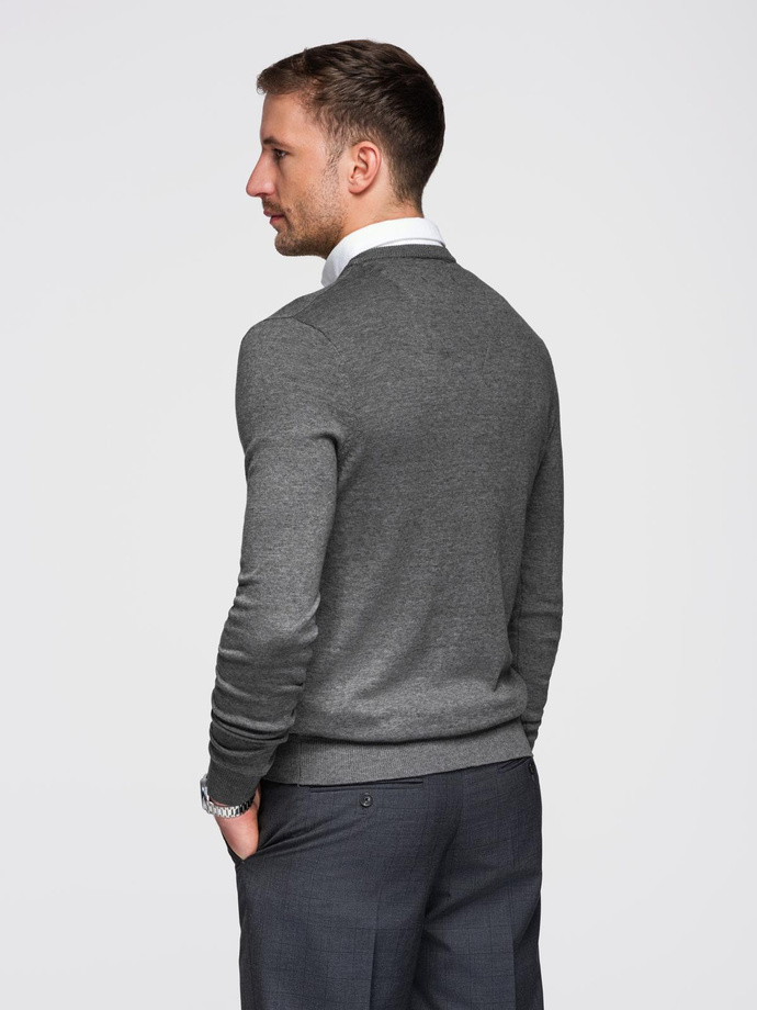 Pulover bărbătesc cu guler în V și guler cămașă - grafit V3 OM-SWSWW-0102