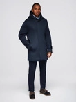 Minimalist men's mid-length coat with hood - navy blue V5 OM-COLC-0144