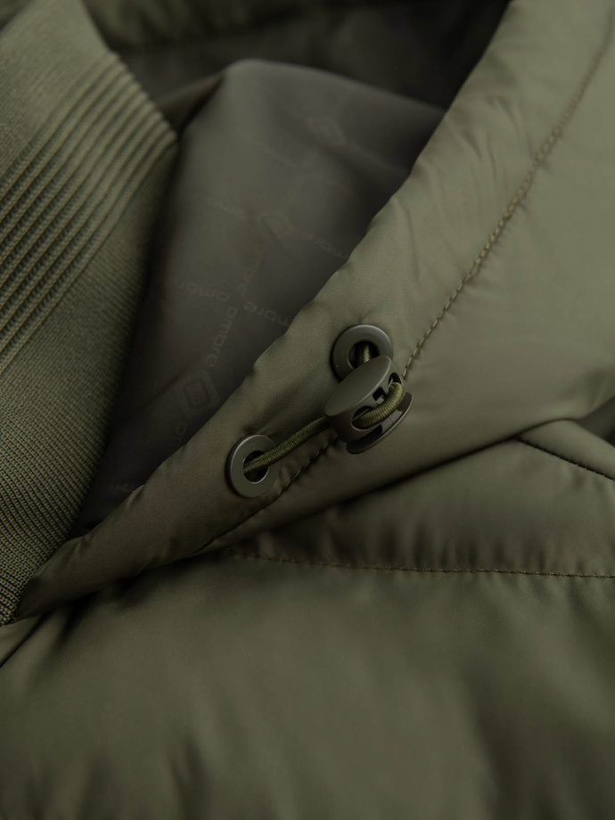 Jachetă bomber matlasată pentru bărbați cu guler înalt - verde măslin închis V3 OM-JALP-0140