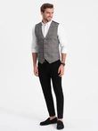 Men's vest without lapels in fine check - graphite V2 OM-BLZV-0123