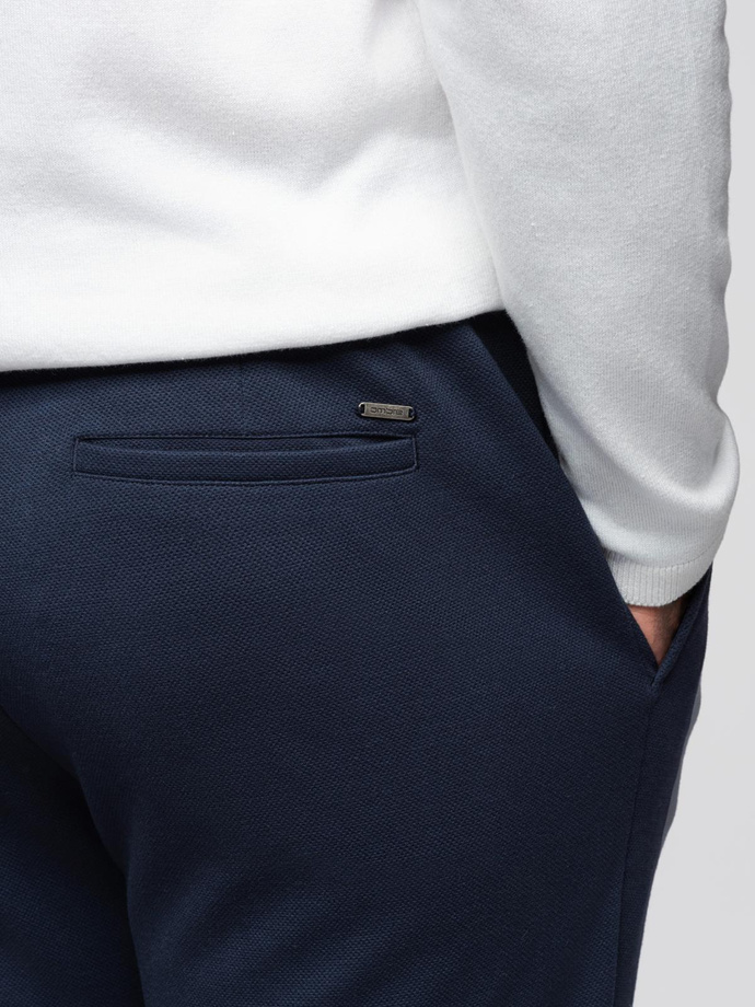 Pantaloni bărbătești din tricot pique cu talie reglabilă - albastru marin V1 OM-PACP-0283