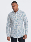 Men's SLIM FIT shirt in twig print - blue-gray V2 OM-SHPS-0163
