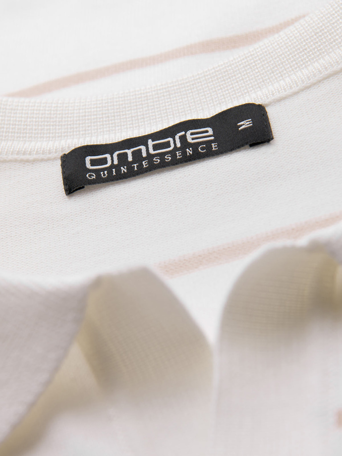 Pánska polokošeľa s dlhým rukávom a vodorovným pruhom z viskózy - biela a béžová V4 OM-POLS-0146