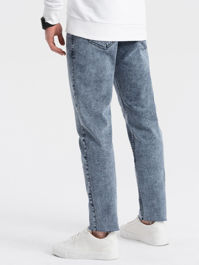 Pánské kalhoty z džínoviny s drsným střihem SLIM FIT - tmavě modré V4 OM-PADP-0146