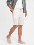 Pantaloni scurți din amestec de in pentru bărbați - crem V2 OM-SRCS-0131