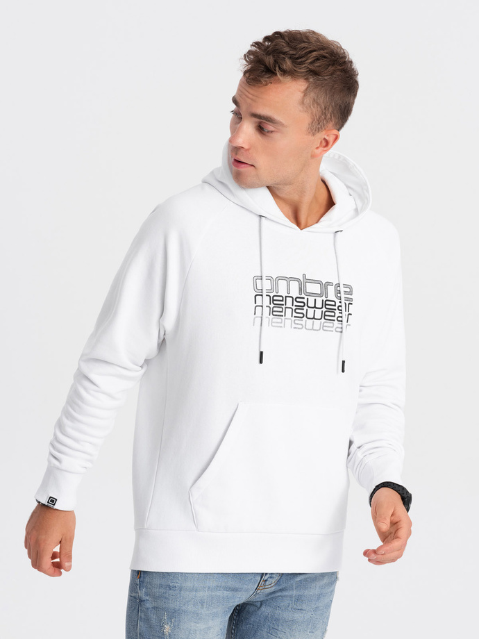 Men's unlined hooded sweatshirt with print - white V1 OM-SSPS-0153