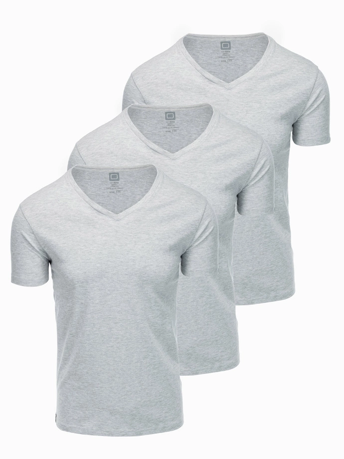 Bavlněná trička V-NECK 3-pack - šedá melanž V10 Z29