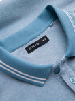 Men's melange polo shirt with striped collar - blue V3 OM-POSS-0109