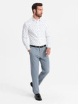 Pánská vzorovaná bavlněná košile SLIM FIT - bílá V2 OM-SHCS-0151
