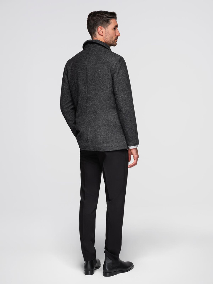 Men's short double-breasted wool coat - graphite V1 OM-COWC-0115