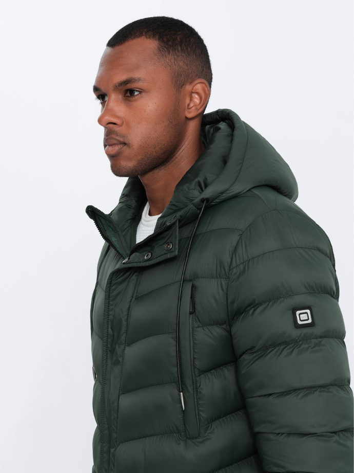 Pánska prešívaná zimná bunda parka - tmavo olivová V1 OM-JALJ-0100