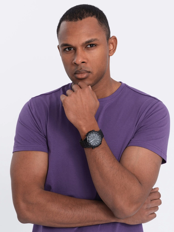 Tricou clasic BASIC din bumbac pentru bărbați - violet V13 OM-TSBS-0146