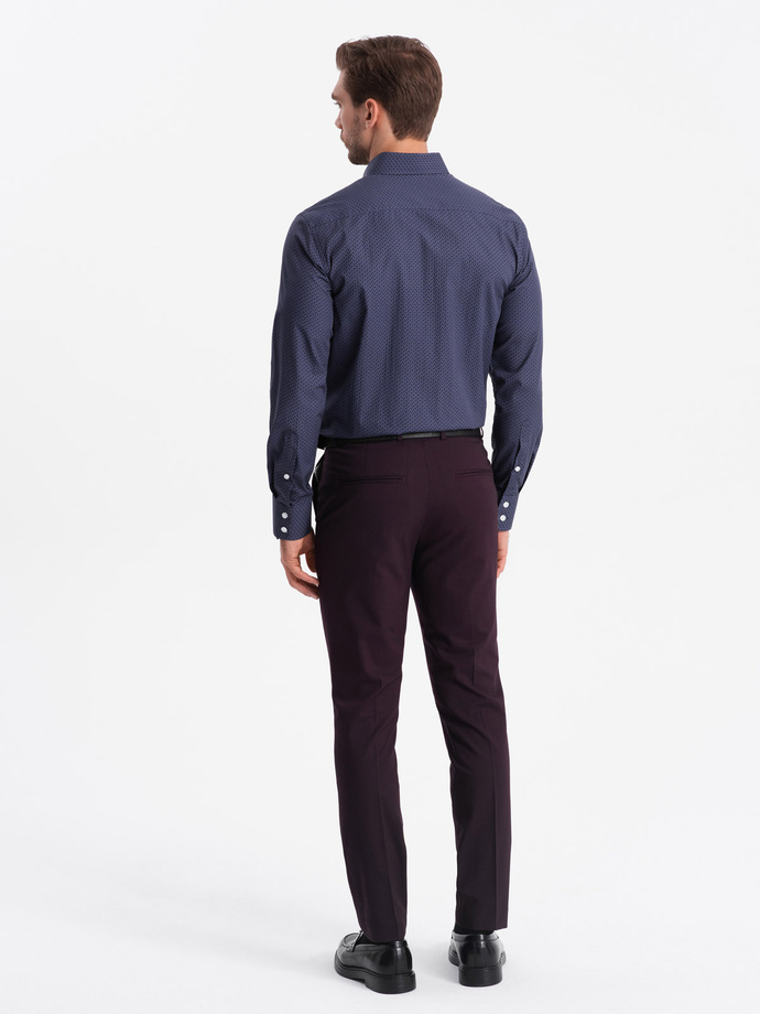 Pánska bavlnená vzorovaná košeľa SLIM FIT - tmavomodrá V6 OM-SHCS-0151