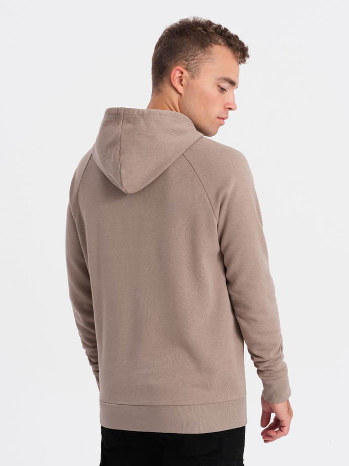 Men's printed HOODIE sweatshirt - dark beige V2 OM-SSPS-0152