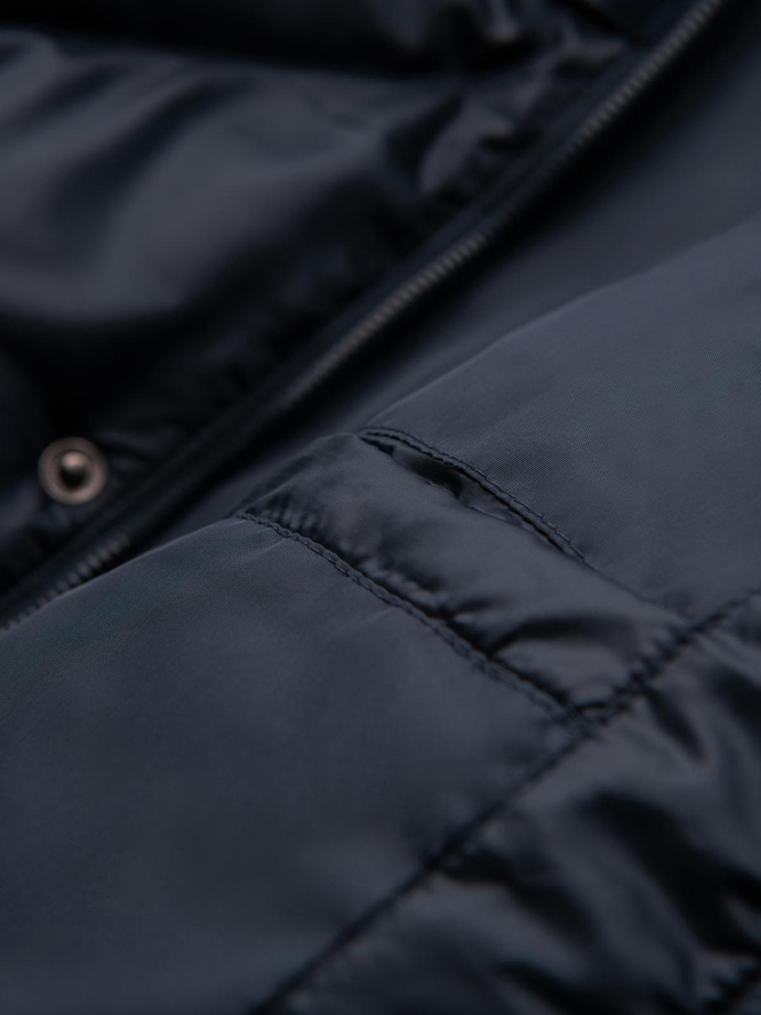 Jachetă bărbătească cu glugă, matlasată cu diamante geometrice - albastru marin V2 OM-JAHP-0237