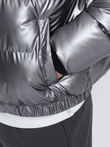 Men's glossy puffer jacket with hood - graphite V2 OM-JAHP-0129