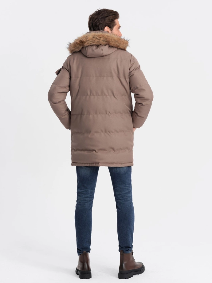 Pánska zimná bunda parka - svetlohnedá V6 OM-JALJ-0132