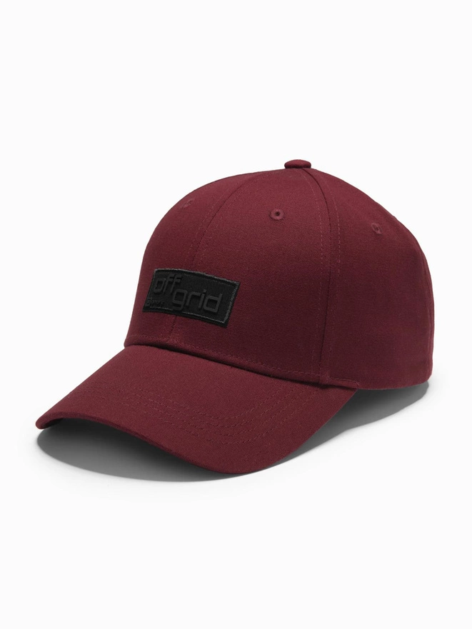 Men's baseball cap with visor and rectangular patch - maroon V8 OM-ACCS-0104