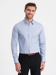 Cămașă bărbătească din bumbac cu micromotive REGULAR FIT - albastru deschis V2 OM-SHCS-0152