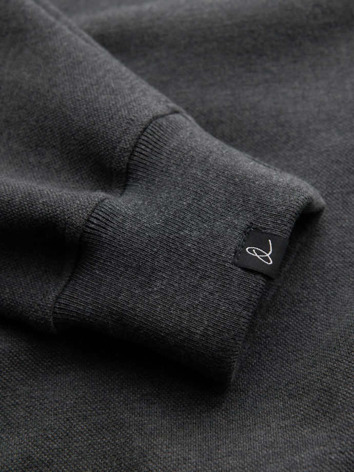 Hanorac cu guler polo cu tricot structurat pentru bărbați - grafit melange V1 OM-SSNZ-0149