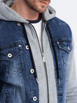 Men's mid-season jeans jacket - denim/grey OM-JADJ-0124