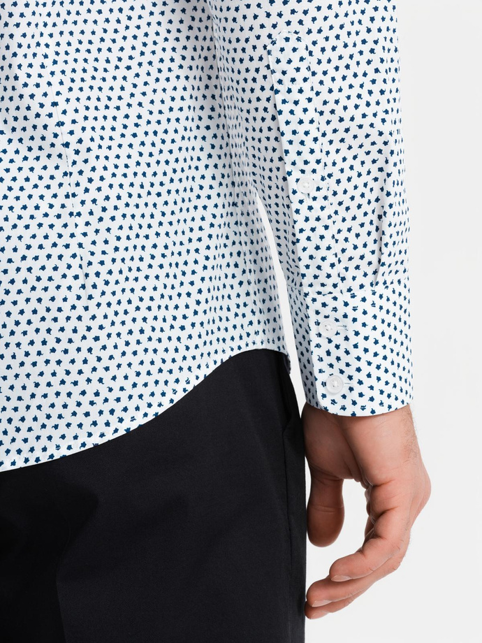 Pánská košile SLIM FIT s jemným vzorem - bílá V2 OM-SHCS-0140