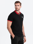 Men's polo shirt with colored accents - black V3 OM-POSS-0105