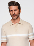 Men's soft knit polo shirt with contrasting stripes - beige V4 OM-POSS-0118