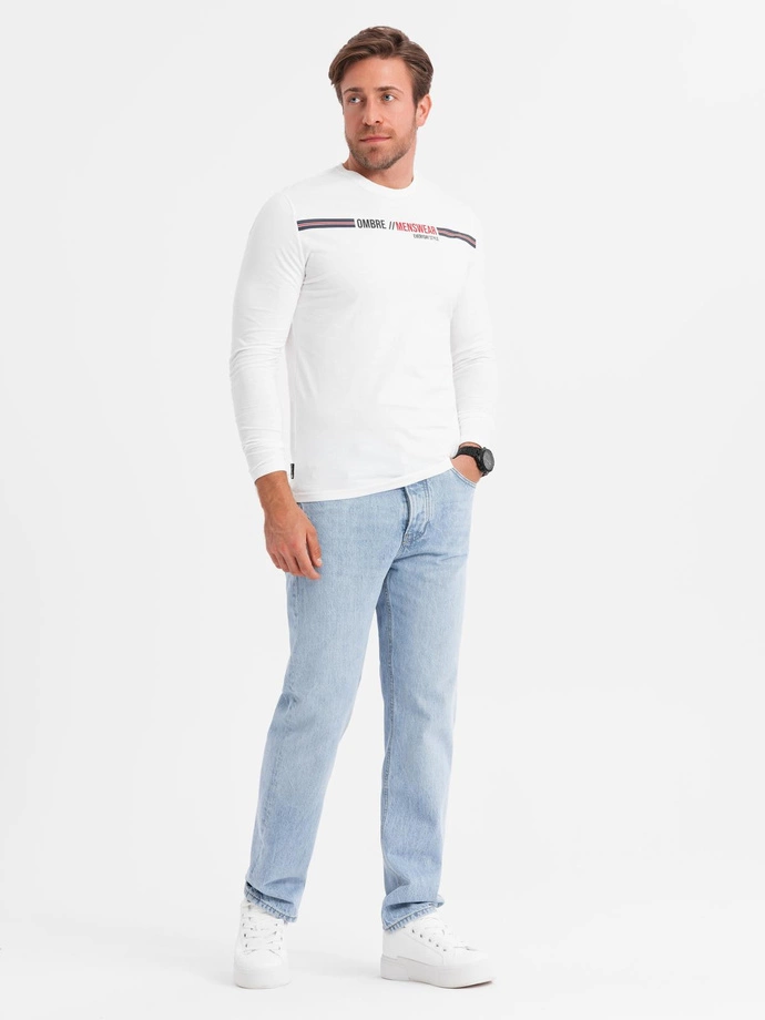 Longsleeve męski z nadrukiem - biały 2 OM-LSPT-0119