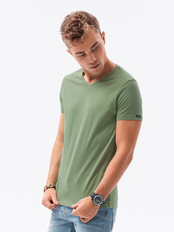 Tricou clasic BASIC pentru bărbați cu decolteu de tip echipaj - verde deschis V11 S1369
