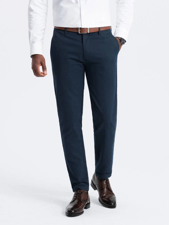 Men's classic chino pants with fine texture - navy blue V3 OM-PACP-0188