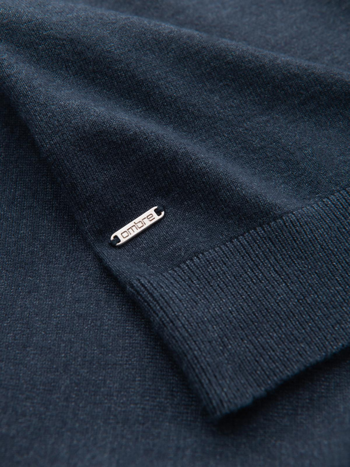 Men's knitted turtleneck with viscose - navy blue V4 OM-SWTN-0127