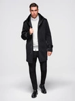 Men's minimalist medium length coat with hood - black V4 OM-COLC-0144
