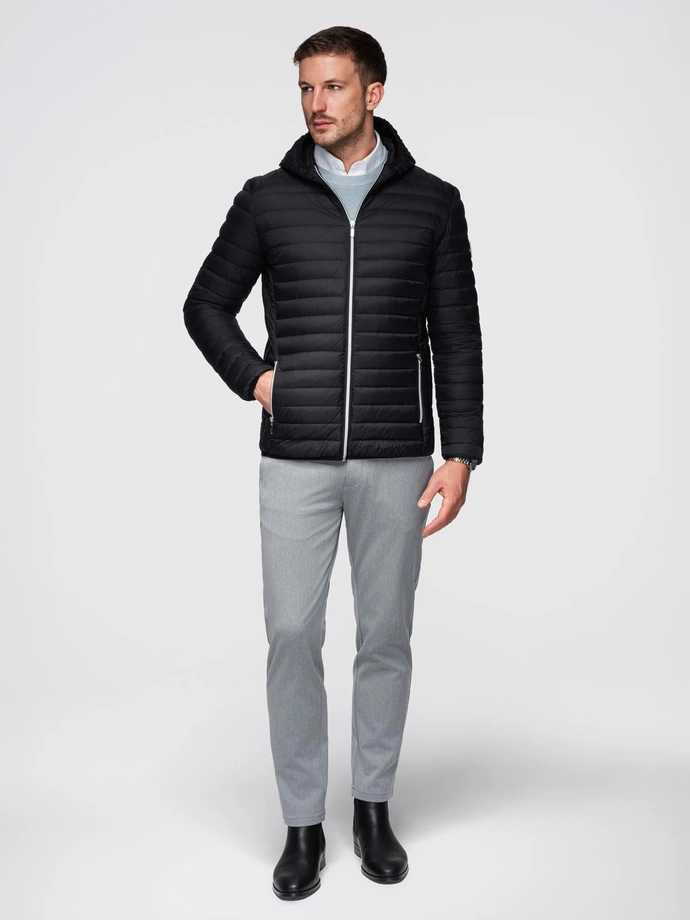 Ultralight men's natural down jacket with stowable pouch - black V1 OM-JALP-0211