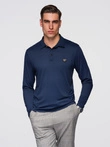 Polo marškinėliai ilgomis rankovėmis su elegantiškomis firminėmis sagomis - tamsiai mėlyni V3 OM-POLS-0139