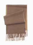 Double-sided men's checkered scarf with tassels - brown and beige V2 OM-ACSF-0118