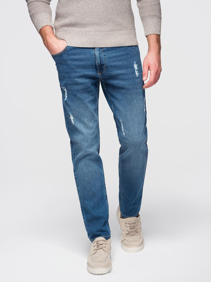 Pantaloni bărbătești SLIM FIT din denim cu frecare - albastru închis V2 OM-PADP-0255