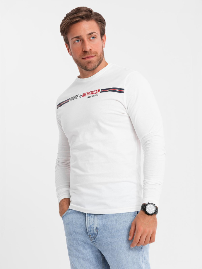Pánské tričko s potiskem a dlouhým rukávem - bílé 2 OM-LSPT-0119