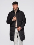 Men's long quilted winter jacket with hood - black V1 OM-JALJ-0309