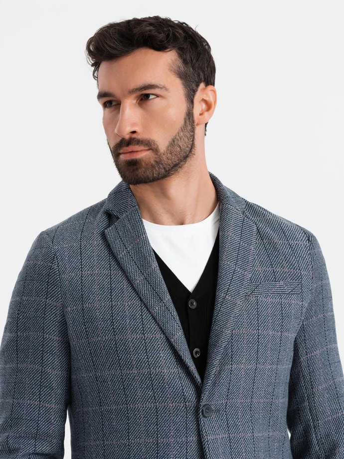 Men's jacquard blazer in delicate check - graphite V1 OM-BLZB-0119