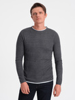 Men's cotton sweater with round neckline - graphite melange V2 OM-SWSW-0103