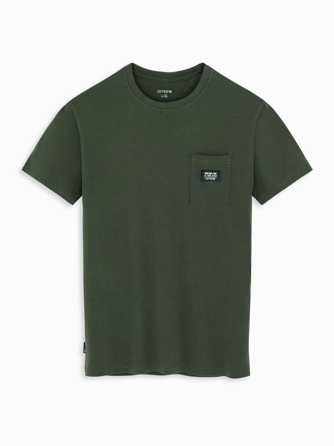 Tricou casual bărbătesc cu buzunar peticit - verde-oliv închis V4 OM-TSCT-0109