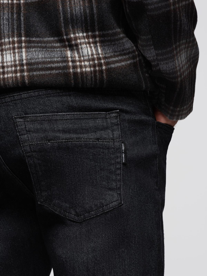 Vyriškos džinsinės kelnės REGULAR FIT su trynimusi - juoda V2 OM-PADP-0241
